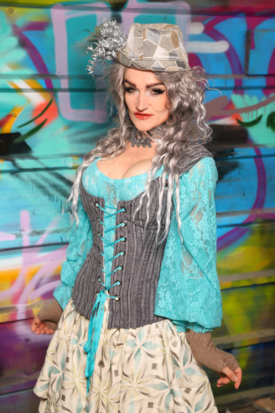 33. Marie Overbust Corset in Gray Corduroy - The "Love at Frost Sight" Collection