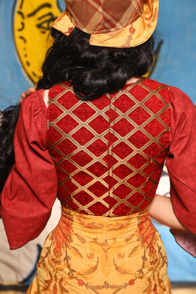 Cropped Courtier in Crimson & Gold Lattice *PLEASE order by BUST Measurement, NOT waist!* - The Goldenberry Collection