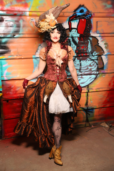 Petite Courtier Corset w/Double Ruffles in Cranberry Log - Turkey Day 2025