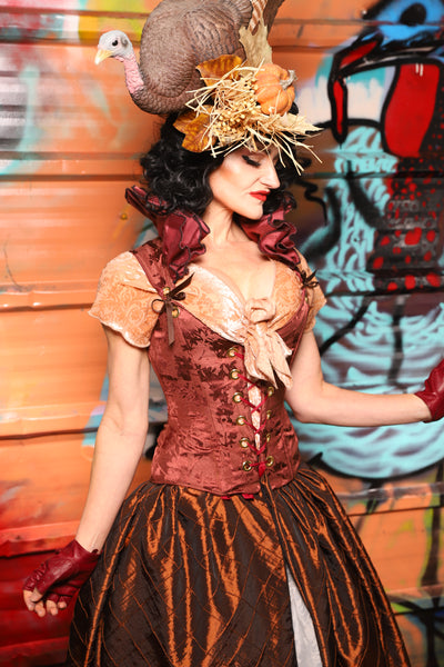 Petite Courtier Corset w/Double Ruffles in Cranberry Log - Turkey Day 2025