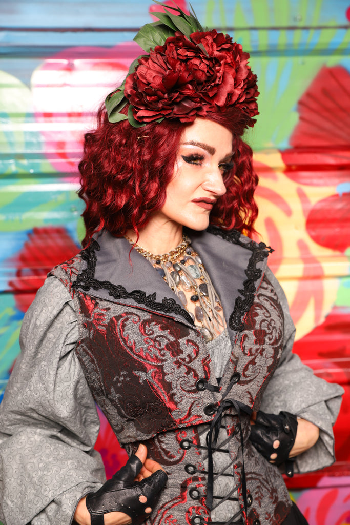 Wren Overbust Vest *NO TAIL* in Bloodstone Medallion - Day 18 of "Celebrating 22 Years of Damsel"