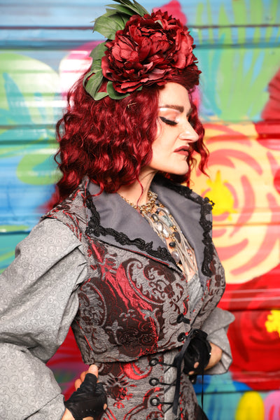 Wren Overbust Vest *NO TAIL* in Bloodstone Medallion - Day 18 of "Celebrating 22 Years of Damsel"