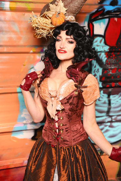 Petite Courtier Corset w/Double Ruffles in Cranberry Log - Turkey Day 2025
