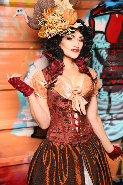 Petite Courtier Corset w/Double Ruffles in Cranberry Log - Turkey Day 2025