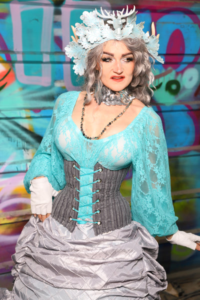 45. Petite Wench Corset in Gray Corduroy - The "Love at Frost Sight" Collection