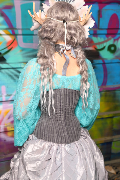 45. Petite Wench Corset in Gray Corduroy - The "Love at Frost Sight" Collection