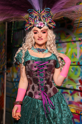 31. Petite Aurora Overbust Corset in Purple Metallic Dot - The Feylustrium Collection