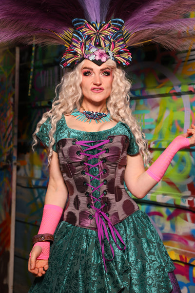 31. Petite Aurora Overbust Corset in Purple Metallic Dot - The Feylustrium Collection