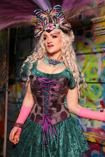 31. Petite Aurora Overbust Corset in Purple Metallic Dot - The Feylustrium Collection