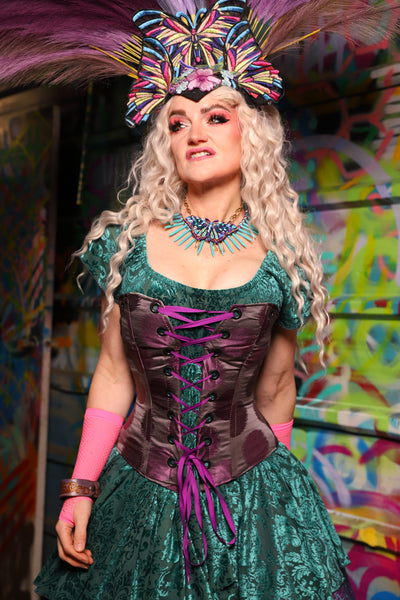 31. Petite Aurora Overbust Corset in Purple Metallic Dot - The Feylustrium Collection
