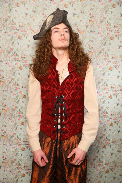 51. Men's Vest in Crimson Diamond Upholstery - March of the Ides Collection