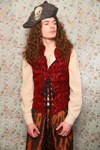 51. Men's Vest in Crimson Diamond Upholstery - March of the Ides Collection
