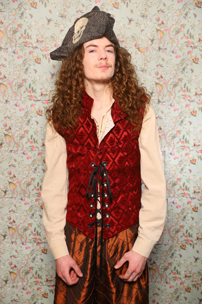 51. Men's Vest in Crimson Diamond Upholstery - March of the Ides Collection