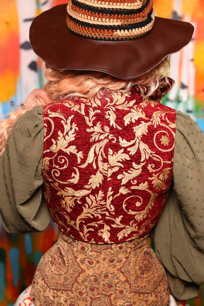 Cropped Courtier Corset in Cranberry Vine #8 - Harvest Baroque Collection