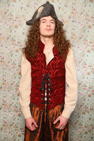 51. Men's Vest in Crimson Diamond Upholstery - March of the Ides Collection