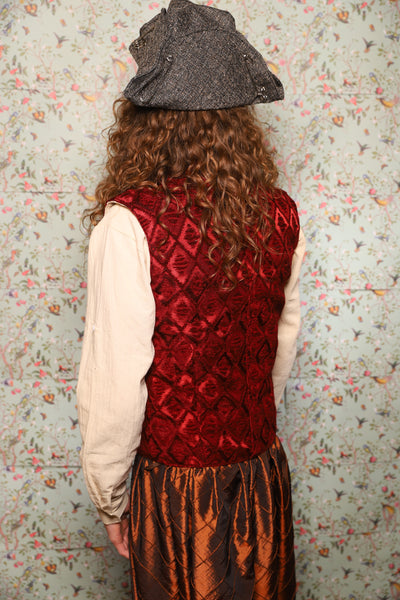 51. Men's Vest in Crimson Diamond Upholstery - March of the Ides Collection