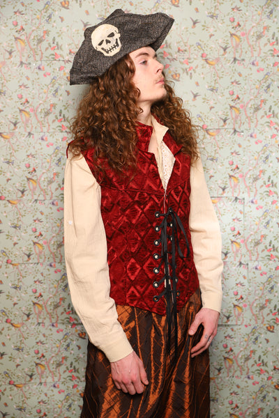 51. Men's Vest in Crimson Diamond Upholstery - March of the Ides Collection