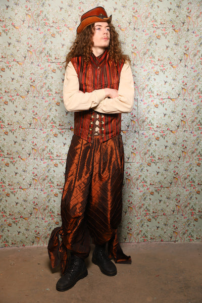 50. Men's Vest in Rust & Rum Stripe - March of the Ides Collection