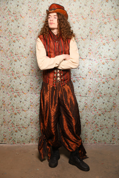 50. Men's Vest in Rust & Rum Stripe - March of the Ides Collection