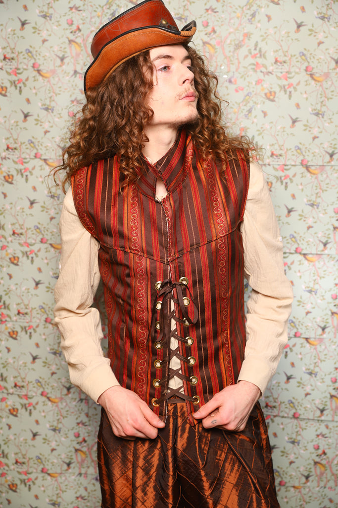 50. Men's Vest in Rust & Rum Stripe - March of the Ides Collection