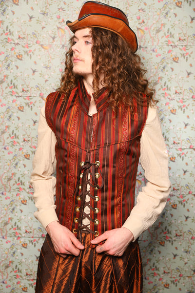 50. Men's Vest in Rust & Rum Stripe - March of the Ides Collection