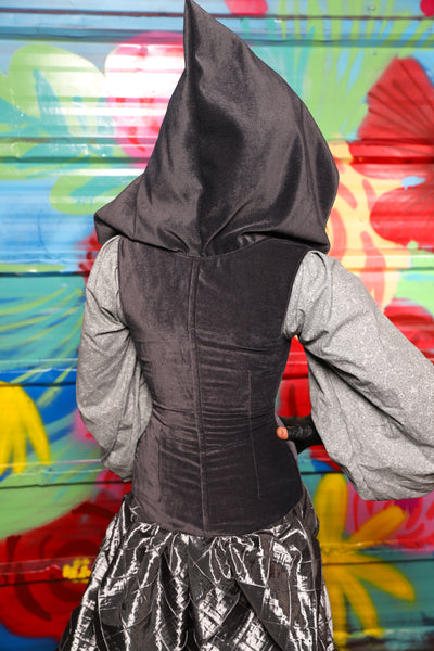 Hooded Vixen Corset in Storm Gray Suede - Day 17 of "Celebrating 22 Years of Damsel"