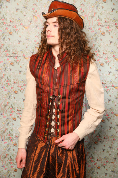 50. Men's Vest in Rust & Rum Stripe - March of the Ides Collection