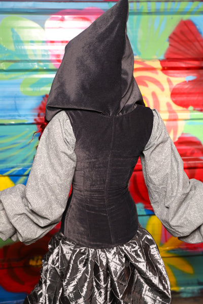 Hooded Vixen Corset in Storm Gray Suede - Day 17 of "Celebrating 22 Years of Damsel"