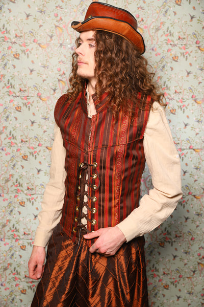 50. Men's Vest in Rust & Rum Stripe - March of the Ides Collection
