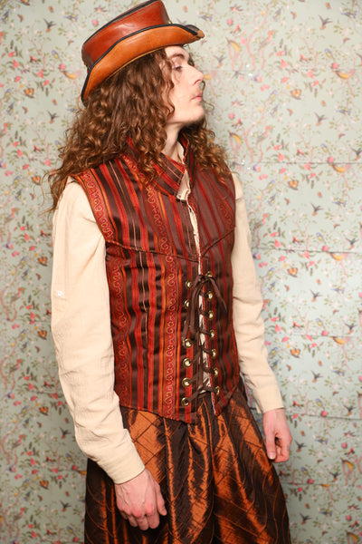 50. Men's Vest in Rust & Rum Stripe - March of the Ides Collection