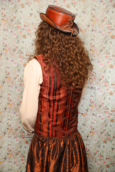 50. Men's Vest in Rust & Rum Stripe - March of the Ides Collection