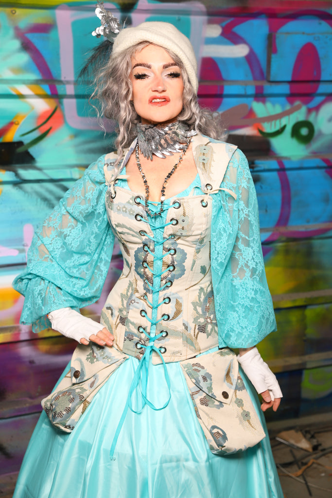 01. Aurora Corset w/Matching Straps in Dewflower - The "Love at Frost Sight" Collection