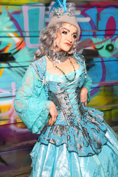 36. Petite Aurora Corset w/Matching Straps in Turquoise & Silver Medallion - The "Love at Frost Sight" Collection