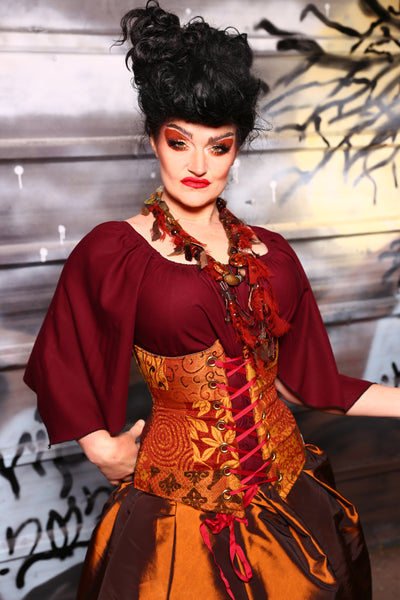 Wench Corset in Swirly Leaves Patchwork - The Sanderson Sisters Collection