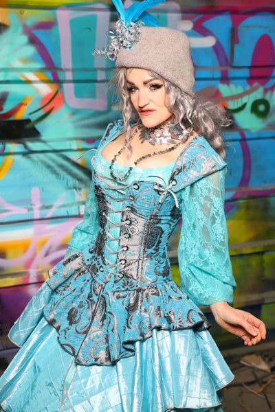 36. Petite Aurora Corset w/Matching Straps in Turquoise & Silver Medallion - The "Love at Frost Sight" Collection