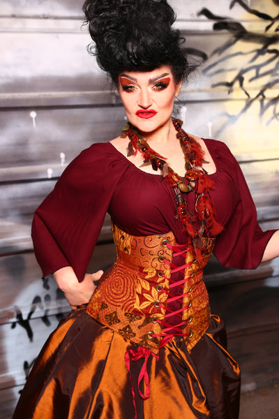 Wench Corset in Swirly Leaves Patchwork - The Sanderson Sisters Collection