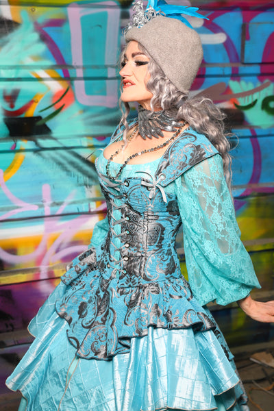 36. Petite Aurora Corset w/Matching Straps in Turquoise & Silver Medallion - The "Love at Frost Sight" Collection