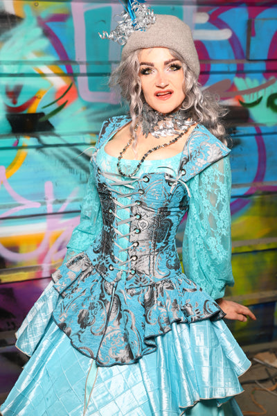 36. Petite Aurora Corset w/Matching Straps in Turquoise & Silver Medallion - The "Love at Frost Sight" Collection