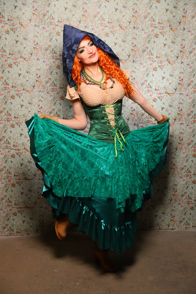 Mini Fairy Skirt w/Ruffles in Emerald Green Stretch Lace-Lucky Day Collection