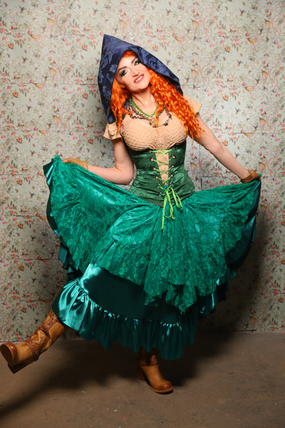 Mini Fairy Skirt w/Ruffles in Emerald Green Stretch Lace-Lucky Day Collection