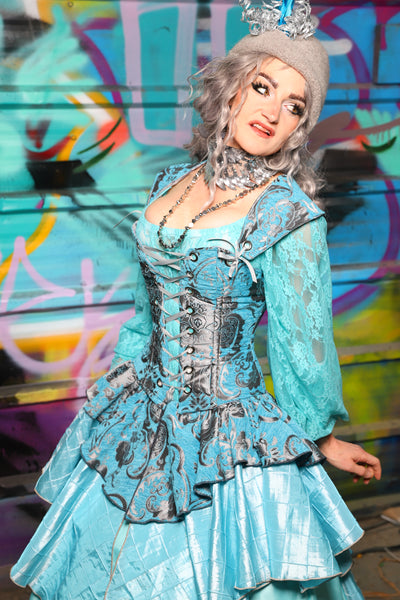 36. Petite Aurora Corset w/Matching Straps in Turquoise & Silver Medallion - The "Love at Frost Sight" Collection