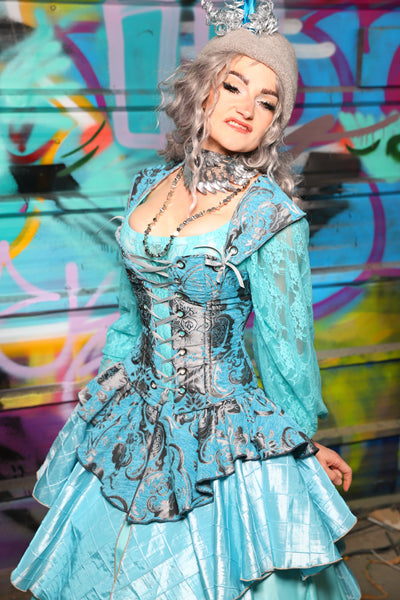 36. Petite Aurora Corset w/Matching Straps in Turquoise & Silver Medallion - The "Love at Frost Sight" Collection