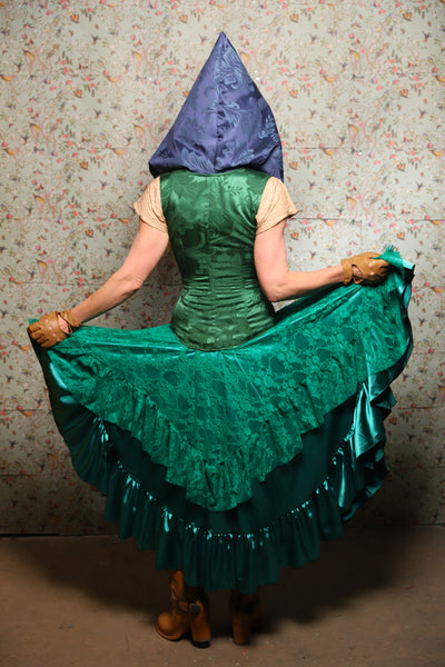 Mini Fairy Skirt w/Ruffles in Emerald Green Stretch Lace-Lucky Day Collection