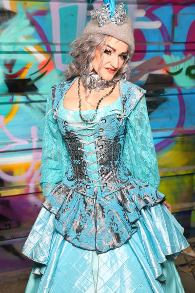 36. Petite Aurora Corset w/Matching Straps in Turquoise & Silver Medallion - The "Love at Frost Sight" Collection