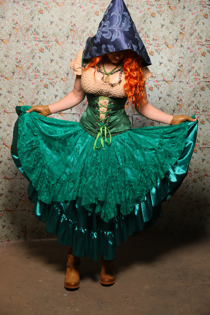 Mini Fairy Skirt w/Ruffles in Emerald Green Stretch Lace-Lucky Day Collection