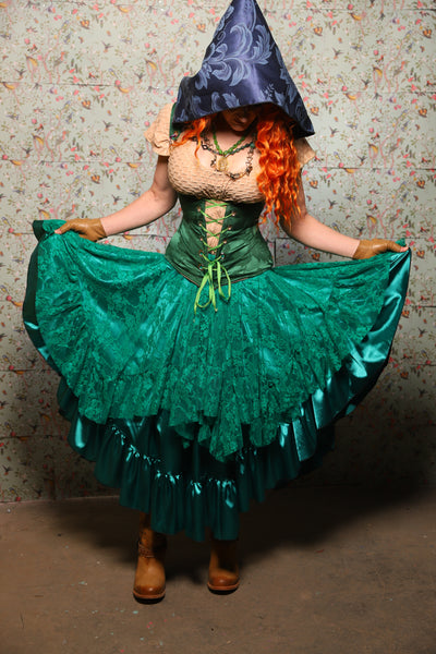 Mini Fairy Skirt w/Ruffles in Emerald Green Stretch Lace-Lucky Day Collection