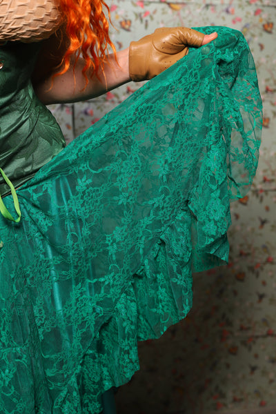 Mini Fairy Skirt w/Ruffles in Emerald Green Stretch Lace-Lucky Day Collection