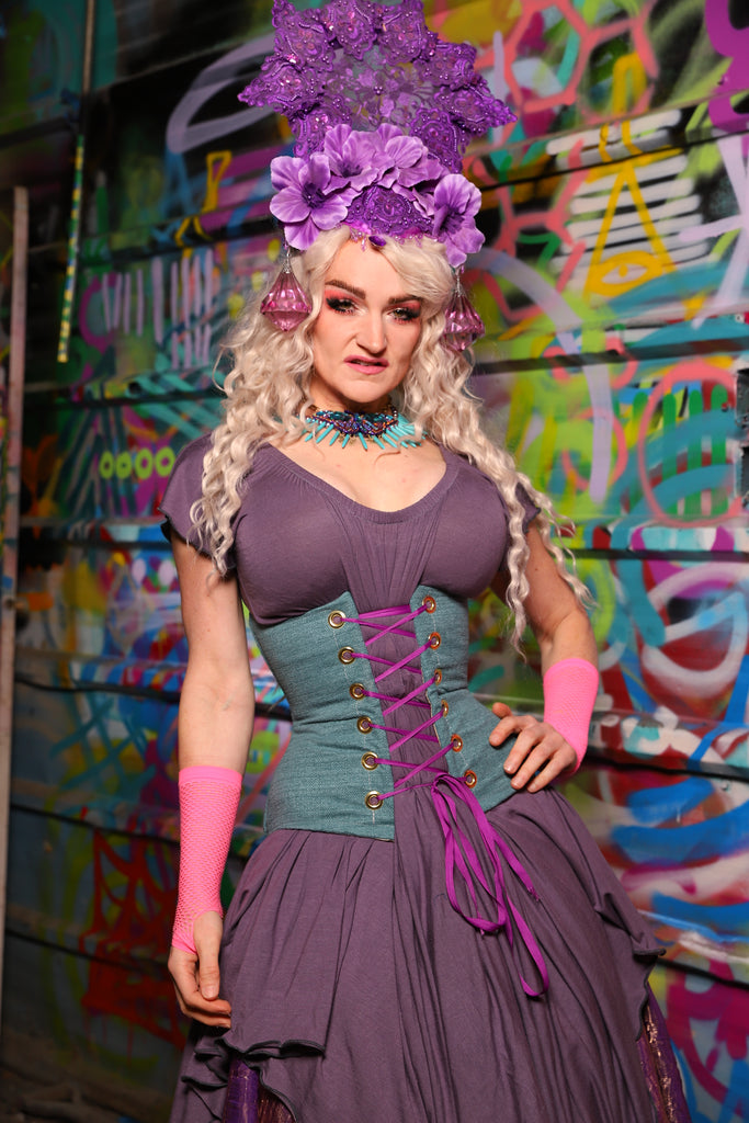 underbust corset dress 36. Petite Wench Underbust Corset in Lagoon Spell Upholstery
