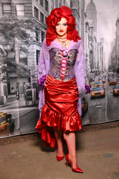 Swoon Skirt with Ruffle in Scarlet Red Satin #80 - The "Menis to Sasiete" Collection