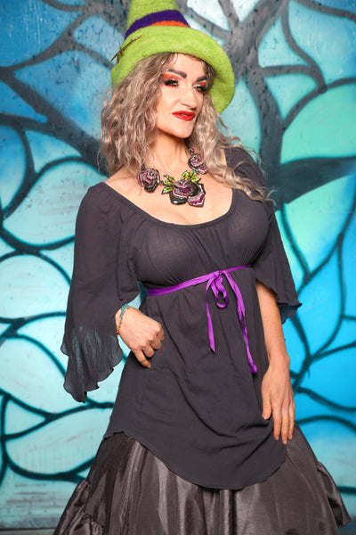 Classic Blouse w/ Leaf Sleeves in Ash-Plum Gauze - The "Pumpkins, Screams & Corset Dreams" Collection